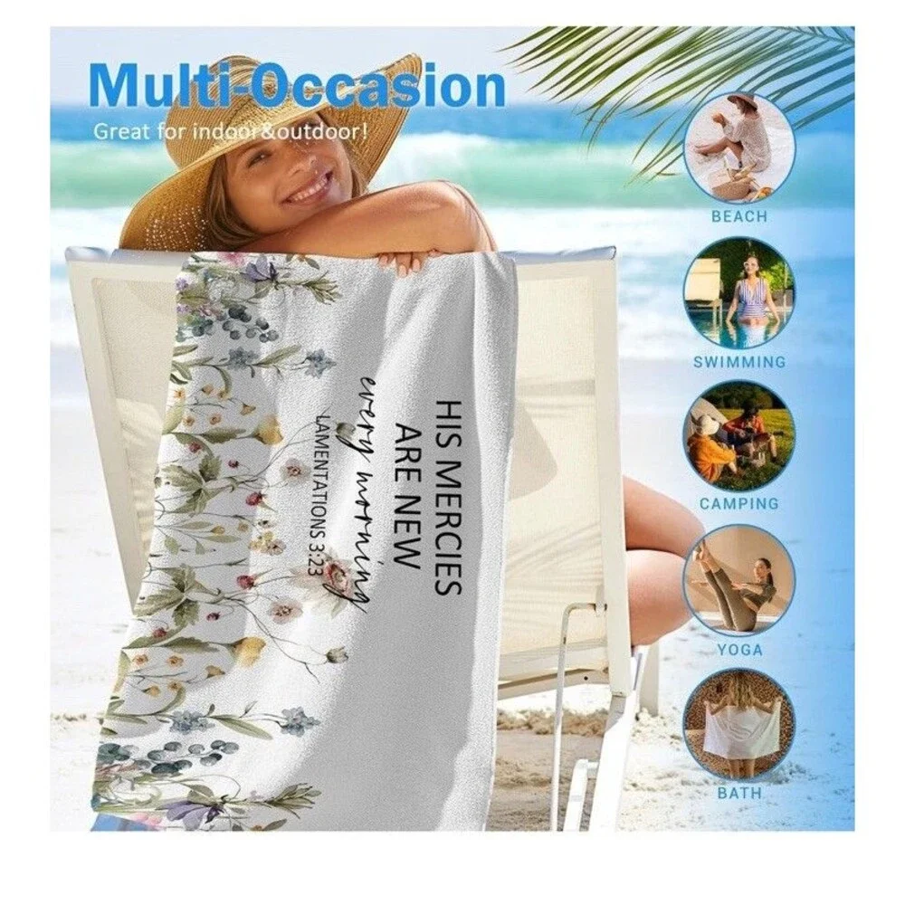 Christian Wildflower Beach Towel, Inspirational Bible Verse Beach Towels Over...